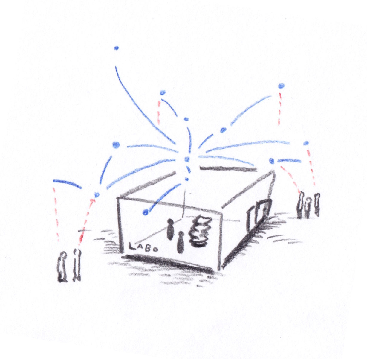 LABOと書かれた四角い箱があり、そのなかと外に人がいて、何かを交換しているようなイラスト